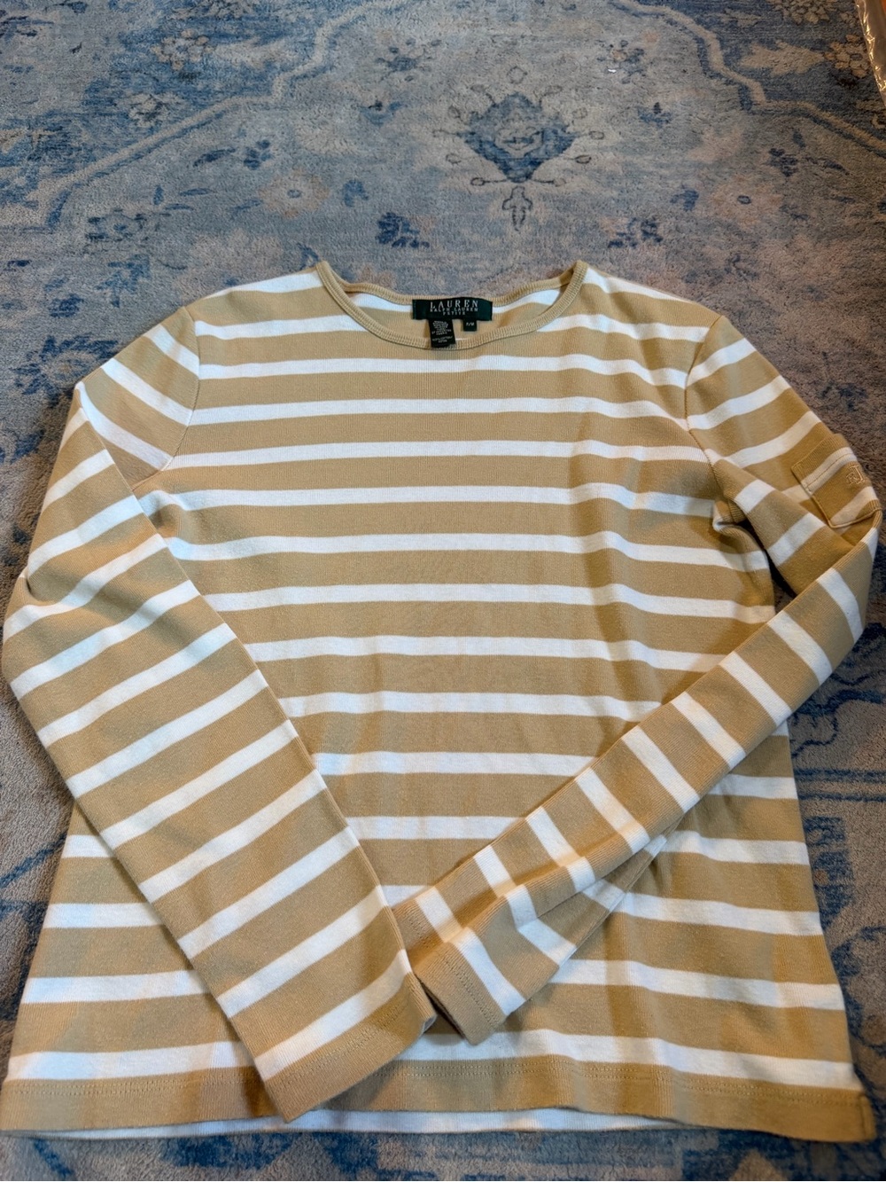 Ralph Lauren Cream and Tan Striped Long-Sleeve Tee